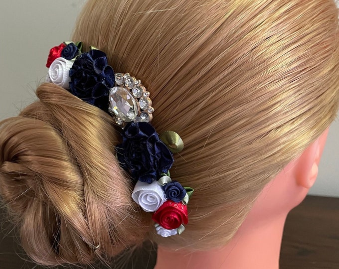 BunFlowerz Flames of Paris Harlequinade Jewel BunPin (Soldier Doll bun pin, ballet wrap, blue bunwrap, hair garland, haircrown, hairpin)