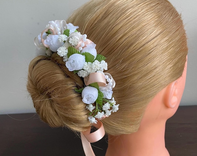 Ballet Pink Hair Garland: Pink Peach Flower Head Piece