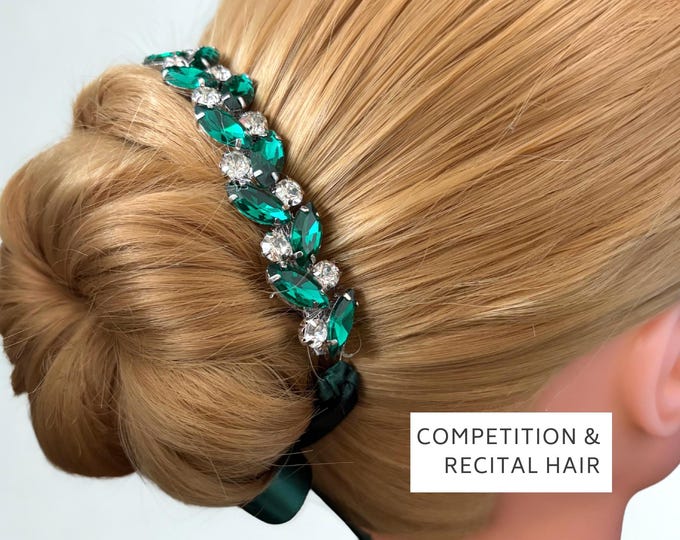 Green Rhinestone Bun Wrap: Esmerelda Ballet Hair Piece, Dance Recital Bunwrap
