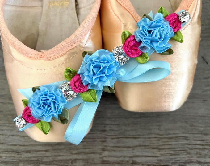 Blue and Fuchsia Bun Wrap: Rhinestone Ballet Hair Accessory, dance hair piece