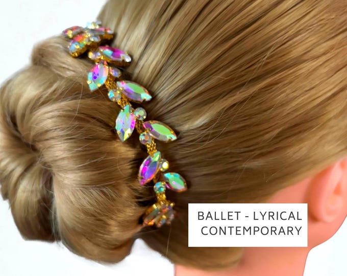 Gold AB Rhinestone BunWrap: Bridal Ballet Hair Piece
