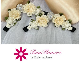 BunFlowerz Ivory BunPin Set (ivory ballet wrap, yagp hair piece, aurora bun pin, paquita hair crown, bun crown, bridal hair pin, bunflower)