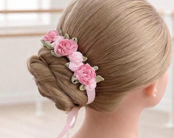 Pink Floral BunWreath: Pastel Satin Flower Hair Garland