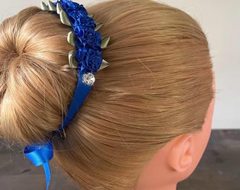 Royal Blue Floral Bun Wrap: Ballet Hair Accessory