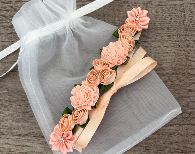 Peach Floral Ballet Bun Wrap: Orange Hair Garland, Dance hair piece
