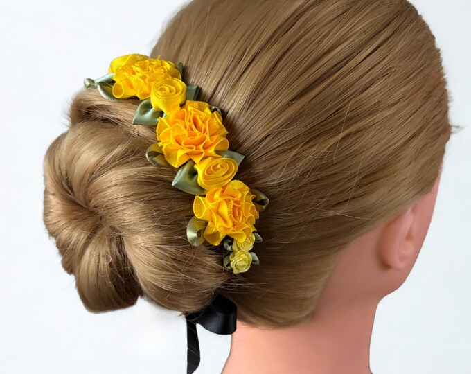 Yellow Floral Ballet BunWrap: Handmade Hair Garland