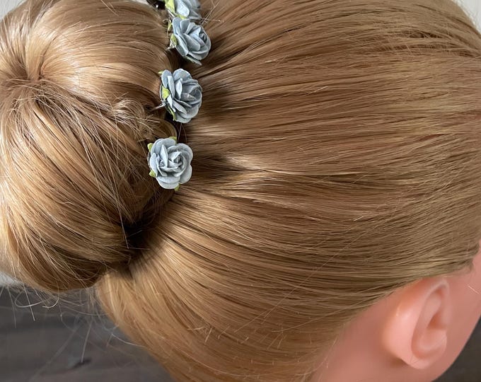 Blue-Gray Mulberry Flower Bun Pins: Ballet Hair Accessories (Set of 5)