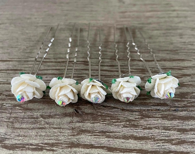 Ivory Mulberry Flower Bun Pins: Ballet Hair Accessories (Set of 5)