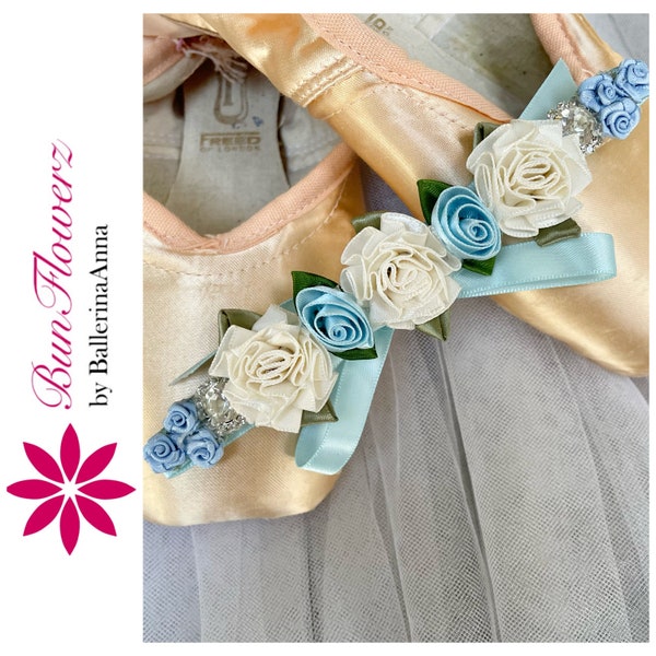 BunFlowerz Cinderella Blue and Ivory Jewel BunWrap (giselle hairpiece, ballet wrap, floral hairpiece, hair garland, haircrown, bun pin)