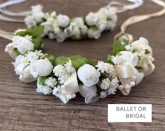 White or Ivory Ballet Bun Garland, Coppelia Headpiece, Giselle hairpiece, dance recital hair