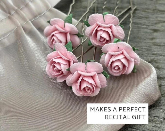Pink Mulberry Flower Bun Pins: Ballet Hair Accessories (Set of 5)