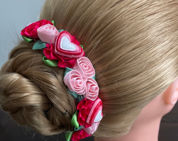 Valentine Ballet BunWreath: Pink Heart charm BunWrap
