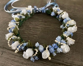 BunFlowerz Cupid Hair Piece (Giselle hair garland, coppelia floral garland, hair crown, ballet headpiece, cupid garland, blue flower crown)