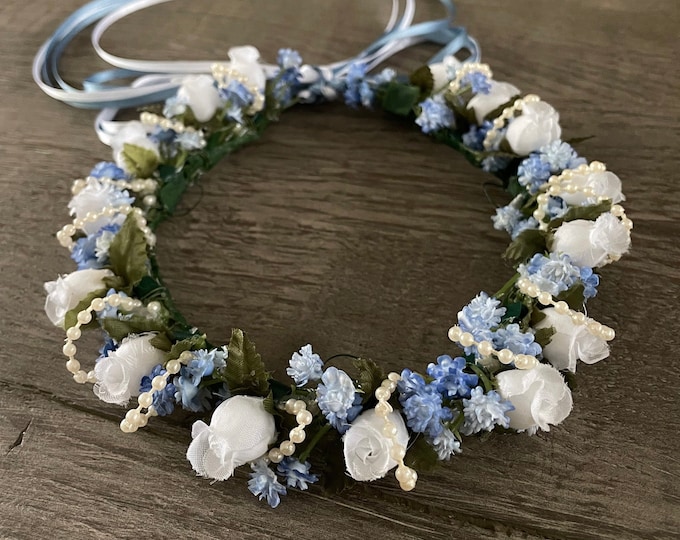 BunFlowerz Cupid Hair Piece (Giselle hair garland, coppelia floral garland, hair crown, ballet headpiece, cupid garland, blue flower crown)