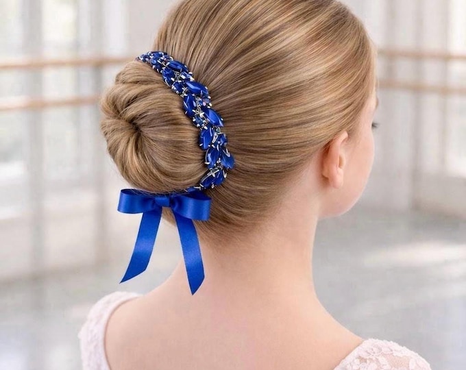 Royal Blue Ballet Bun Wrap, Rhinestone Dance Hair Accessory, Competition and Recital Hairpiece