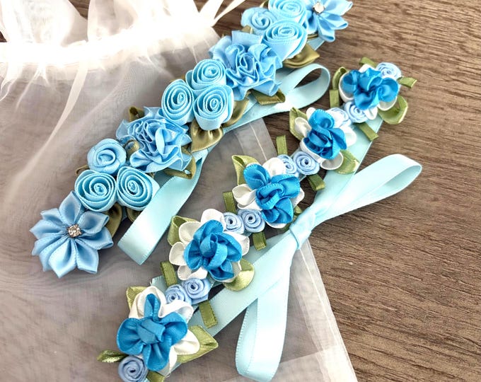 Blue Floral Ballet Bun Wrap Set, Dance Recital Gift, Ballerina birthday hair accessory