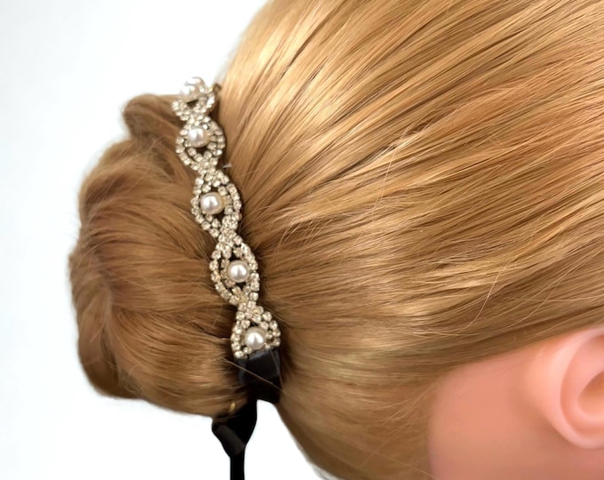 Rhinestone Pearl Ballet BunWrap – Classical Dance Hair Accessory – Competition Ballet Headpiece – Bun Crown