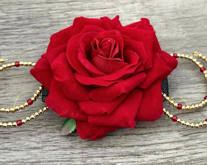Red Rose Ballet Headpiece: Paquita, Kitri, Spanish Flower, Beaded Competition hair bun Accessory