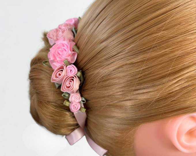 Ballet Flower Hairpiece Pink, BunWrap for Ballet, Girls Recital Hair, Dance Bun Flowers