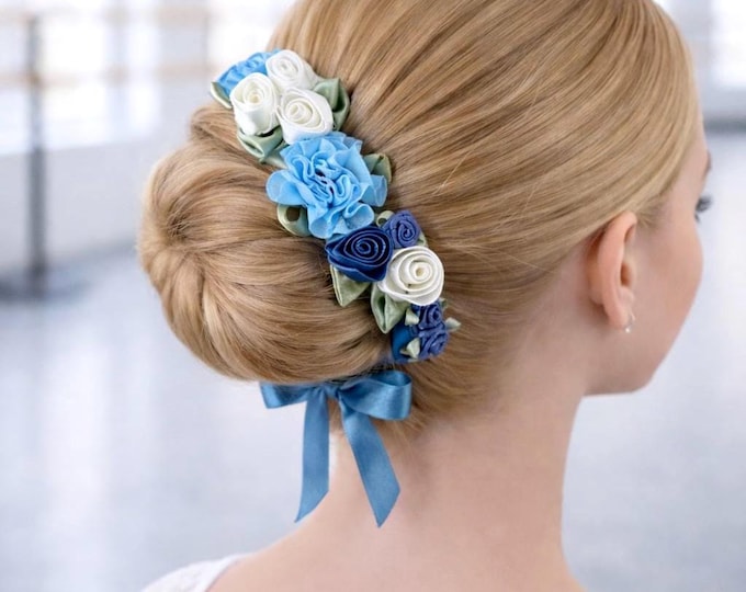 Blue Dance Bun Hairpiece, Giselle Floral Bun Wrap, Ballet Hair Accessory