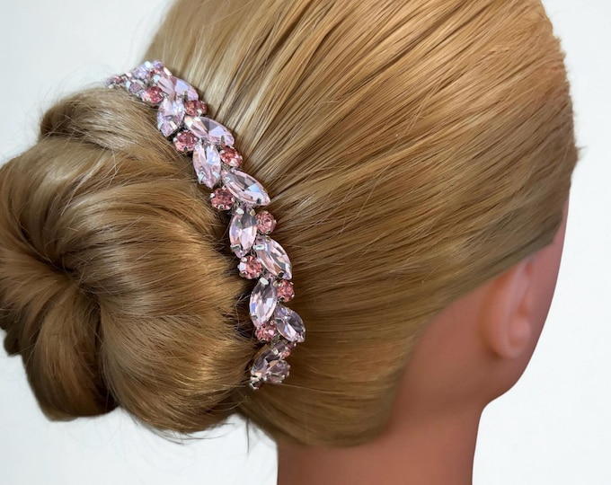 Pink Rhinestone bridal hairpiece Pink crystal hair jewelry