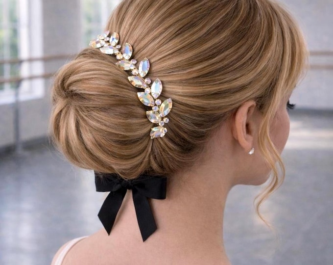 Gold AB Rhinestone BunWrap: Bridal Ballet Hair Piece