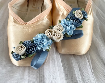 BunFlowerz Wedgewood Blue & Ivory Floral BunWrap (antique blue ballet wrap, floral hairpiece, giselle bun crown, floral garland, bun flower)