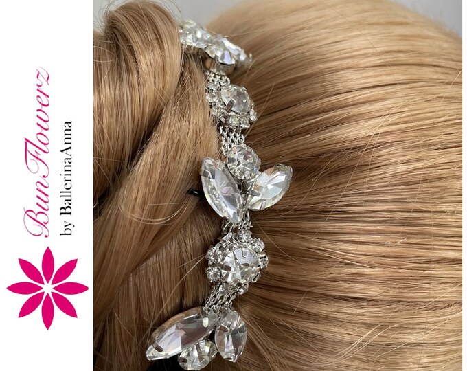 BunFlowerz Silver Rhinestone BunWrap (crystal ballet wrap, bridal hair piece, bun crown, ballet hairpiece, diamond bun wreath)