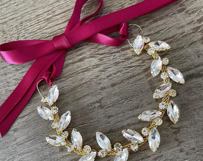 Burgundy Rhinestone Ballet BunWreath: Crystal Hair Piece