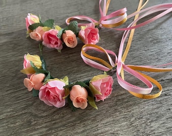 Pink and Peach Ballet Hair Piece: Mini Floral Garlands