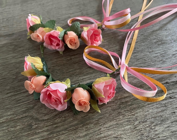 Pink and Peach Ballet Hair Piece: Mini Floral Garlands