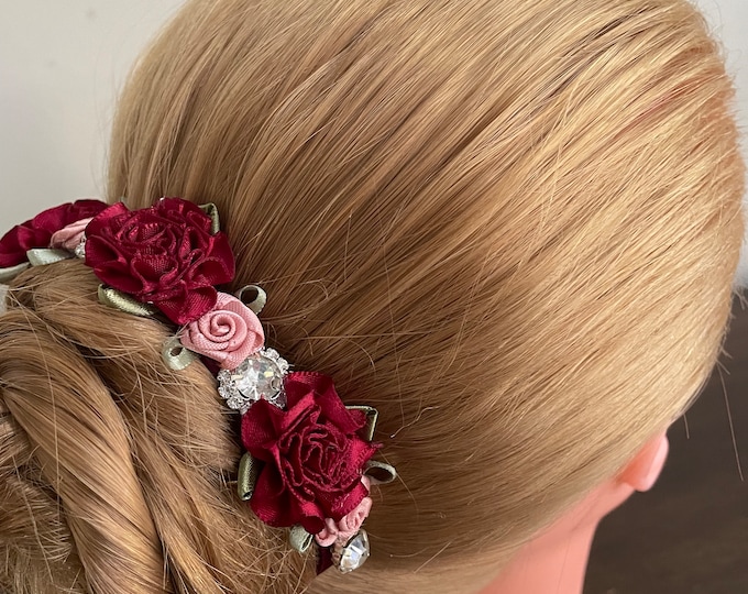 Burgundy and mauve rhinestone bun wrap: Nutcracker ballet BunWrap