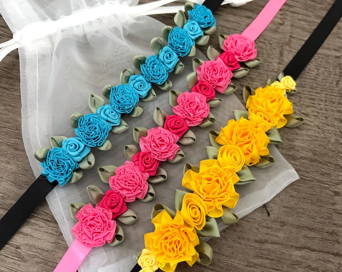 Vibrant Rose Ballet Bun Wrap Collection: Yellow Fuchsia Turquoise Competition Dance Hair Piece