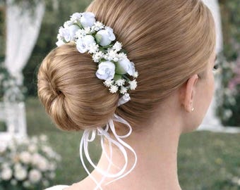 White Flower Bun Crown, Communion Hair Wreath, Flower Girl Headpiece