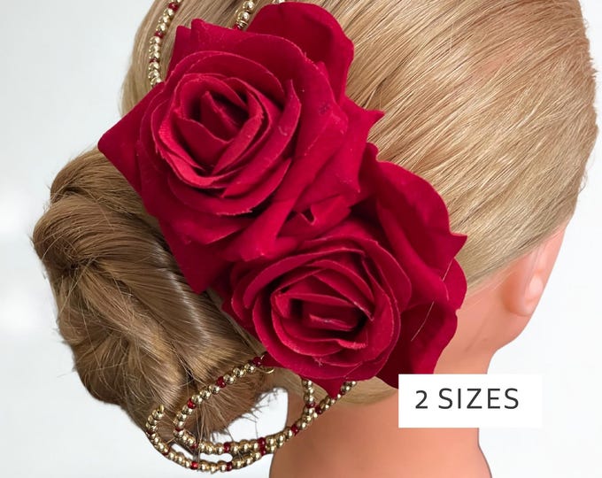 Red Rose Headpiece: Kitri Beaded Hair Flower for ballet, flamenco and latin competition dance