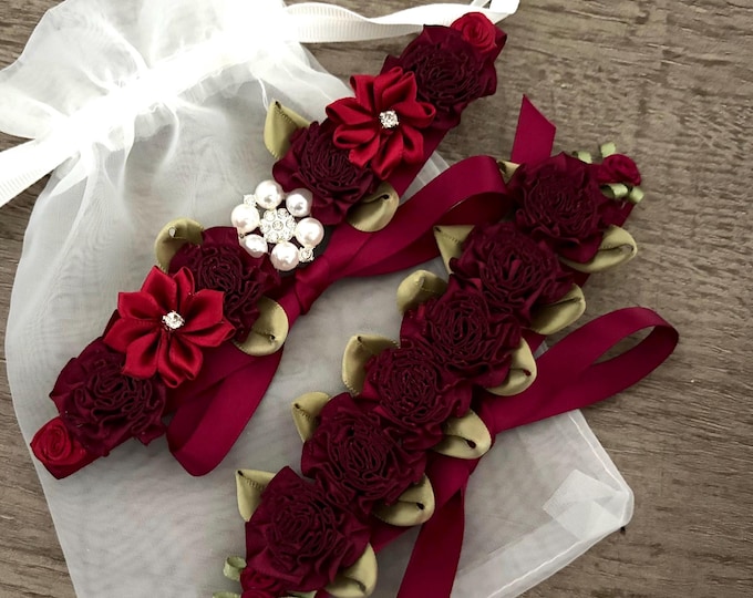 Burgundy Bun Wrap Set, Competition Dance Hair Accessory, Rhinestone Floral Hairpiece for Dance Team