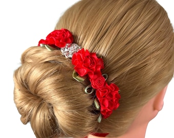 Red Ballet Bun Wrap Collection – Rhinestone BunWrap for Dance – Recital Hair Accessory