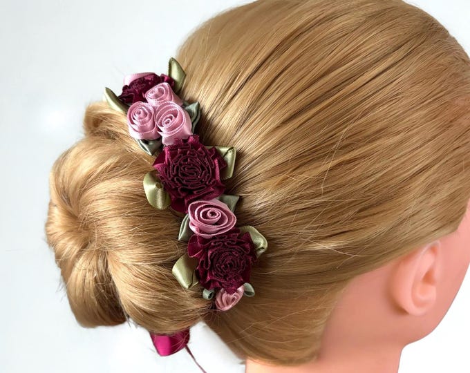 Burgundy Mauve Bun Wrap Collection, Burgundy, Dance Hair Accessory Set, Ballet Recital Bun
