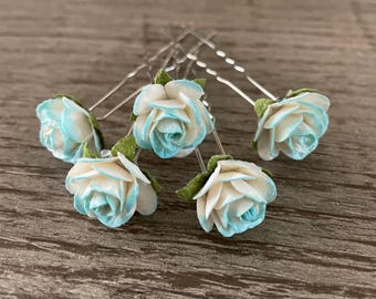 BunFlowerz Turquoise Mulberry Flowers (ballet bun pin, hair flower, bridal pins, mulberry bun pins, flower girl hair, ballet dancer gift)