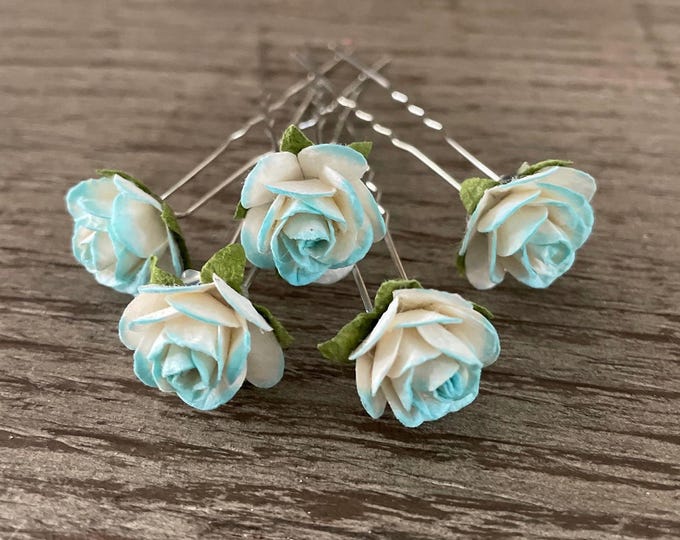 BunFlowerz Turquoise Mulberry Flowers (ballet bun pin, hair flower, bridal pins, mulberry bun pins, flower girl hair, ballet dancer gift)