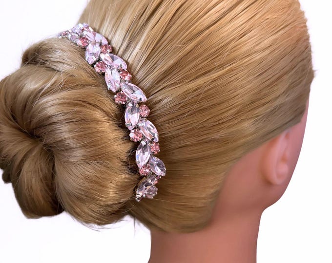 Pink Rhinestone bridal hairpiece Pink crystal hair jewelry