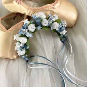 Blue Silk Flower Ballet Hair Garland: Giselle Headpiece