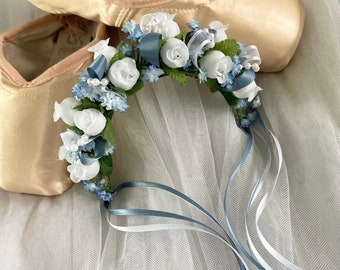 BunFlowerz Giselle YAGP Hair Piece (Giselle hair garland, cinderella buncrown, lise bun garland, blue bird ballet headpiece, flower garland)
