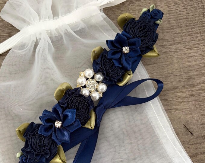 Navy Floral Ballet BunWrap: Dark Blue Dance Hairpiece