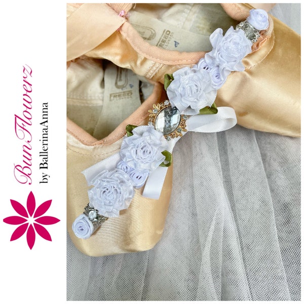 BunFlowerz White Jewel Floral BunWrap (ballet wrap, floral hairpiece, hair garland, hair crown, bun crown, bridal hair pin, bun flower)