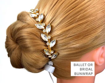 Bridal Crystal Hair Vine Gold Bun Wrap, Wedding Rhinestone Hairpiece for Bride