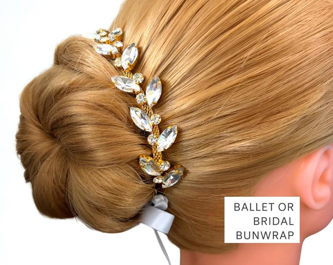 Bridal Crystal Hair Vine Gold Bun Wrap, Wedding Rhinestone Hairpiece for Bride