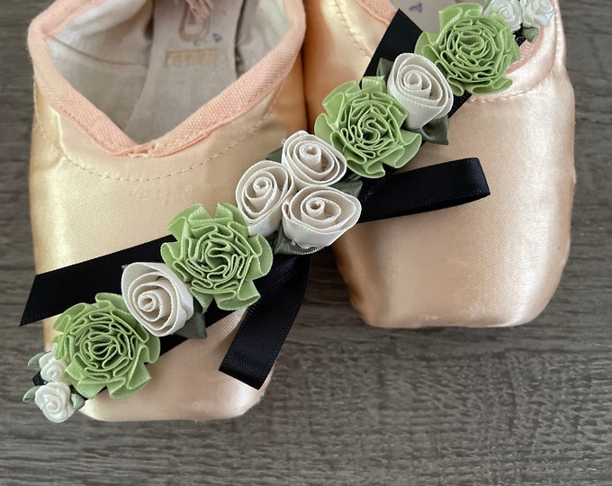 BunFlowerz Sage Green and Ivory BunWrap (Raymonda hairpiece, mint ballet wrap, floral garland, hair crown, bun crown, pastel green bun pin)