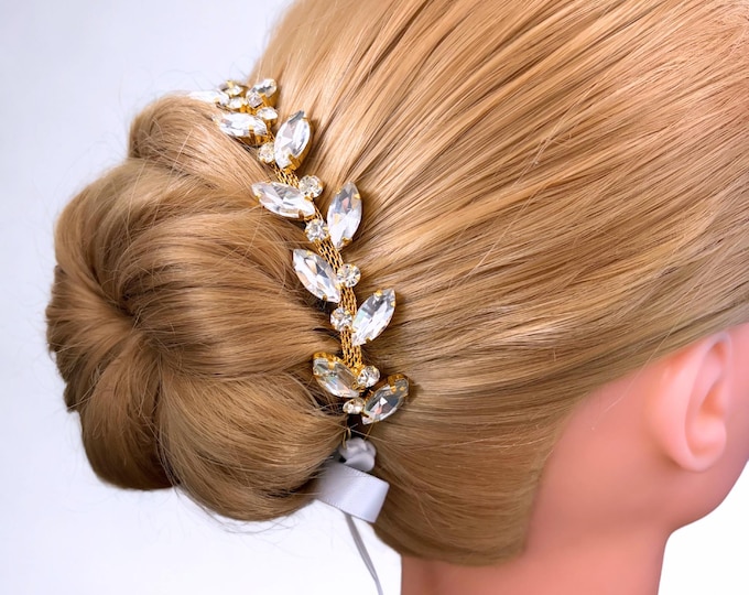 Gold Rhinestone BunWrap: Bridal Ballet Hair Piece