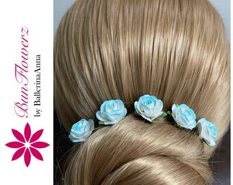 BunFlowerz Turquoise Mulberry Flowers (ballet bun pin, hair flower, bridal pins, mulberry bun pins, flower girl hair, ballet dancer gift)